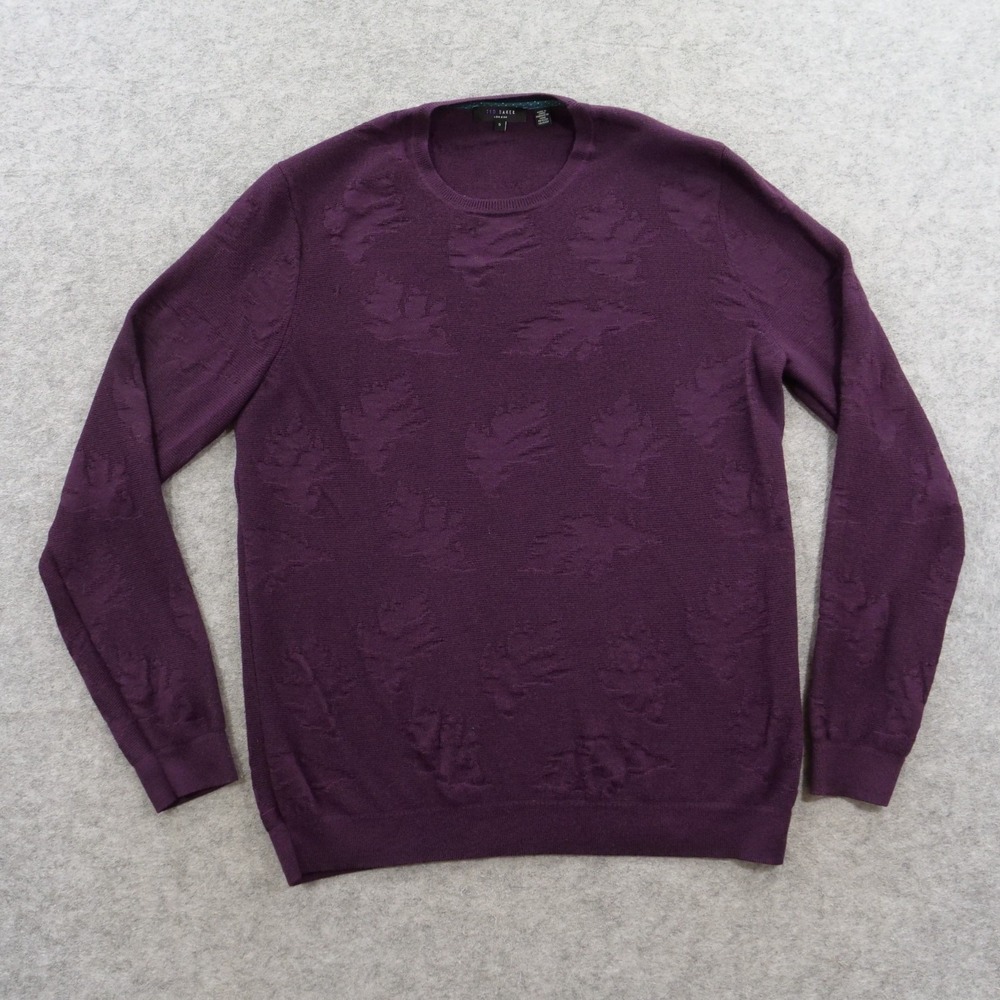 Ted Baker Sweater Mens 5 Extra Large  Purple Merino Wool Floral Textured Knit